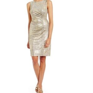 Calvin Klein Gold Ruched Sheath Midi Dress